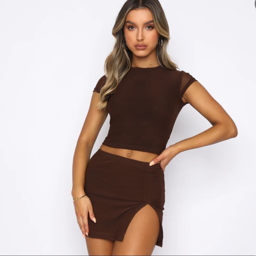 NWT White Fox Boutique Times Like This Mesh Mini Skirt Chocolate